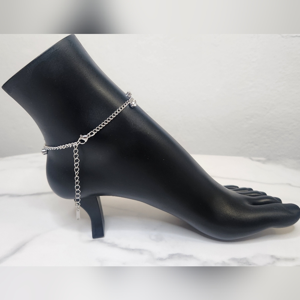 Boho Silver Diamond Dangle Anklet Bracelet - Picture 5 of 10